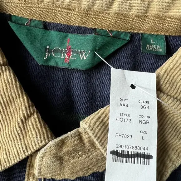 J Crew Rugby Shirt With Corduroy Collar Mens Large Blue Striped - Picture 2 of 11